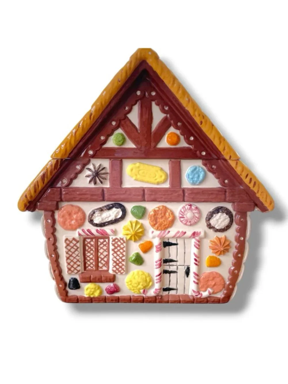 Vintage 1970s Christmas Gingerbread House Cookie Jar Large Ceramic Handpainted